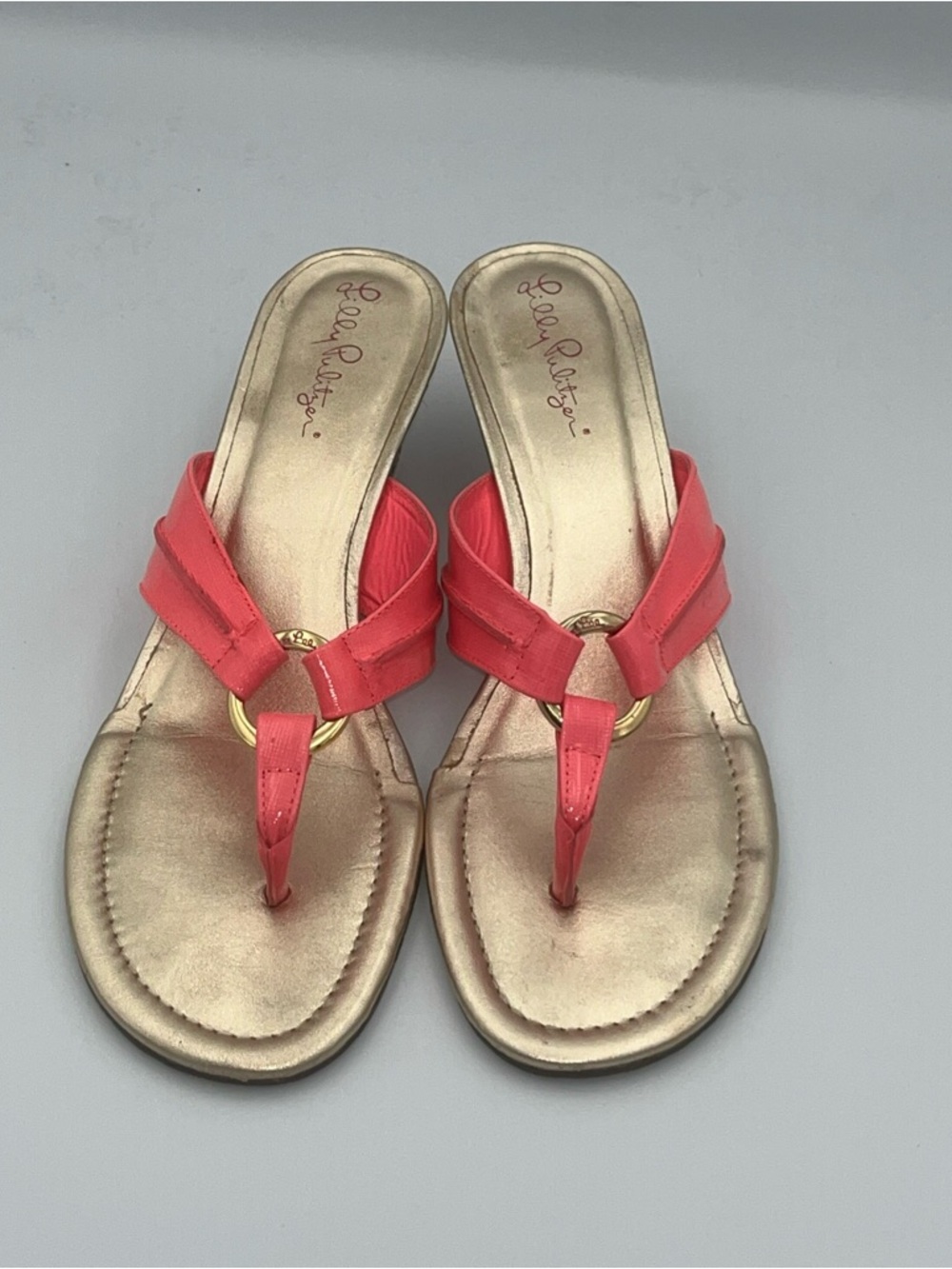 Women's Lilly Pulitzer Pink Leather McKim Wedge Sandal Size 9 M EUC